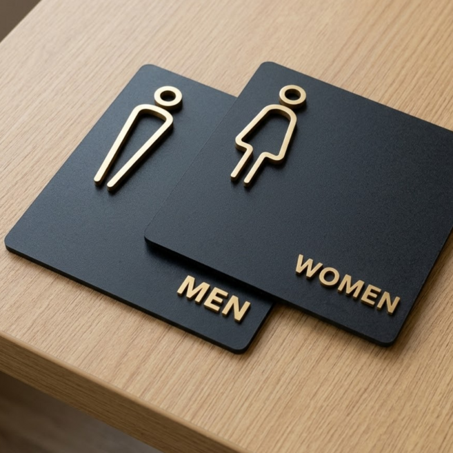 로즈바운드 고급형 부착형 아크릴 화장실 표지판 안내판, 1개, 남성+여성