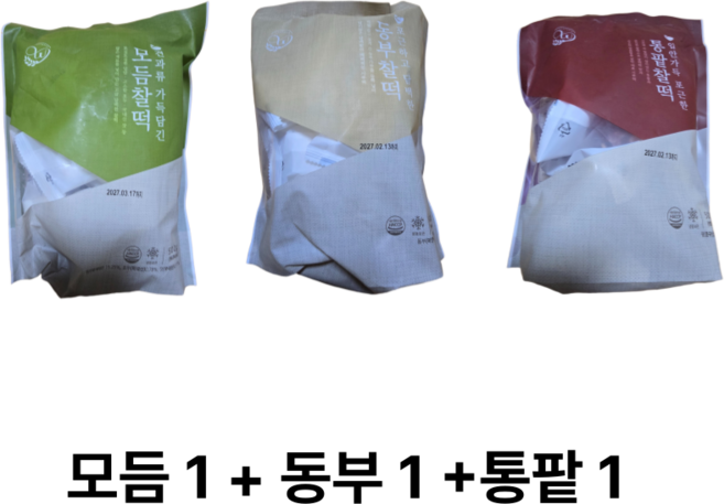 창억 떡 동부찰떡1 통팥찰떡1 모듬찰떡1 개별포장 찰떡 간식 식사대용, 3개, 500g