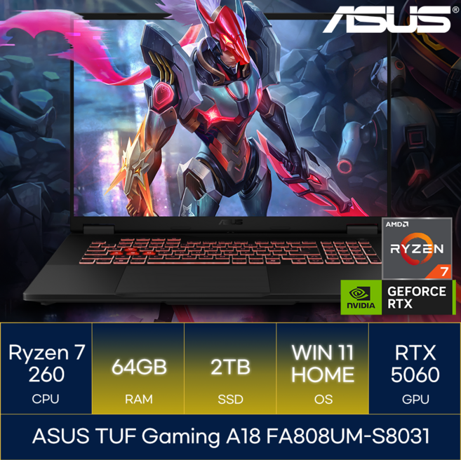 ASUS TUF Gaming A18 FA808UM-S8031, WIN11 Home, 64GB, 2TB, 예거 그레이