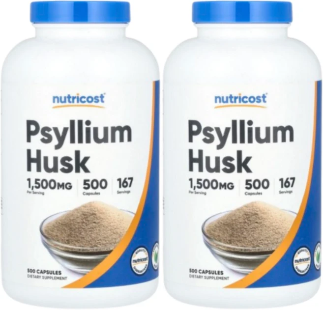 Nutricost 차전자피 Psyllium Husk 1 500 mg 500 mg per Capsule 뉴트리코스트, 500정, 2개 - 쿠팡