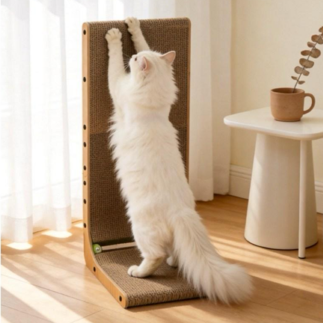 EHEYCIGA L형 고양이 스크래쳐 공 모양 장난감 포함 수직형, 1개, 갈색