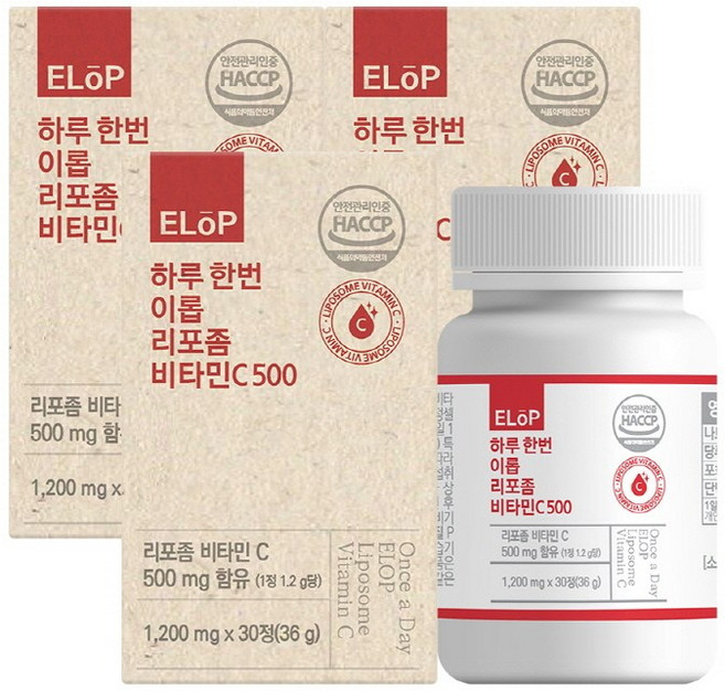 하루한번 이롭 리포좀 비타민C 500 수용성인지질 항산화 체내흡수율 토코페롤 피쉬콜라겐, 3박스, 30정