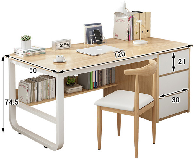 簡約現代風書桌 附抽屜收納置物架 學生辦公桌, 楓木色