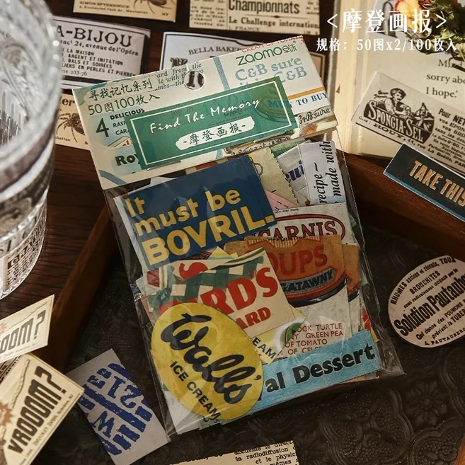 100 개 빈티지 장식 스티커 팩 Diy 일기 앨범 Scrapbooking 콜라주 재료 손으로 만든 정크 저널 용품, 02 2