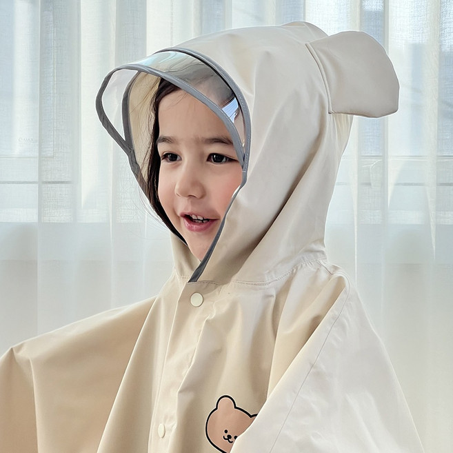 ECLL 빛 반사띠 아기 우비 2중잠금 유아 후드 레인코트