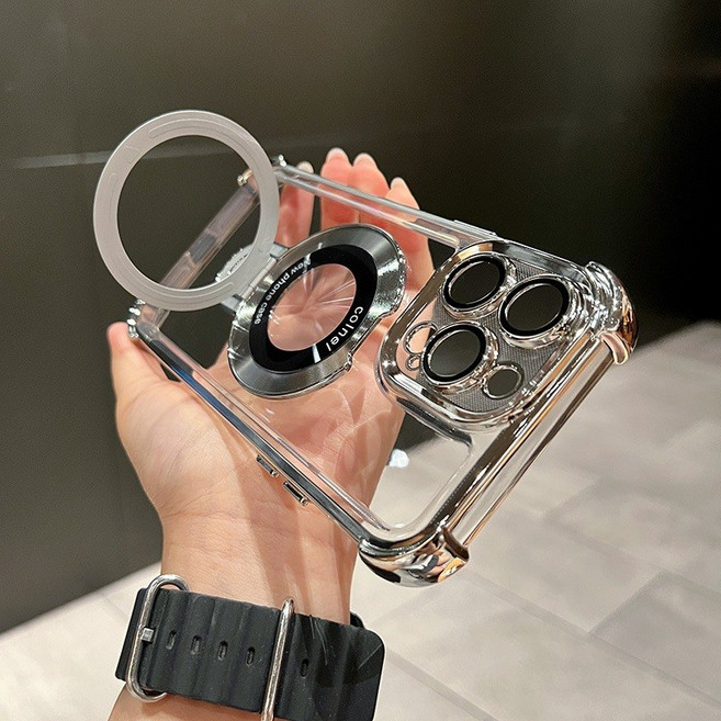 iPhone 12 Pro Max 手機殼 電鍍氣囊防摔支架殼
