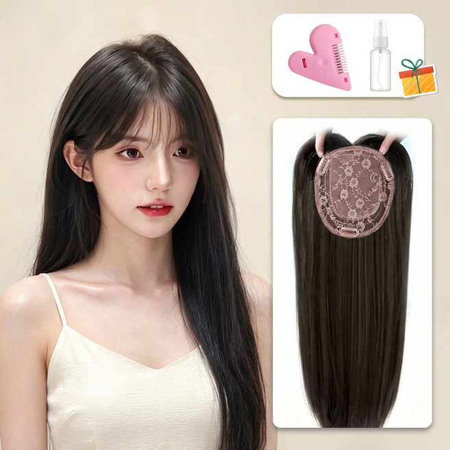 Belua 여성 전체가발 롱 스트레이트 에어뱅 앞머스 헤어네트 불필요 자연스러운 데일리 가발, 1개, 브라운블랙