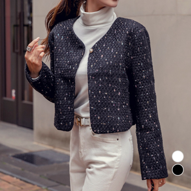 [나크21] 헤라 원버튼 노카라 트위드 숏자켓 NK33-J-2