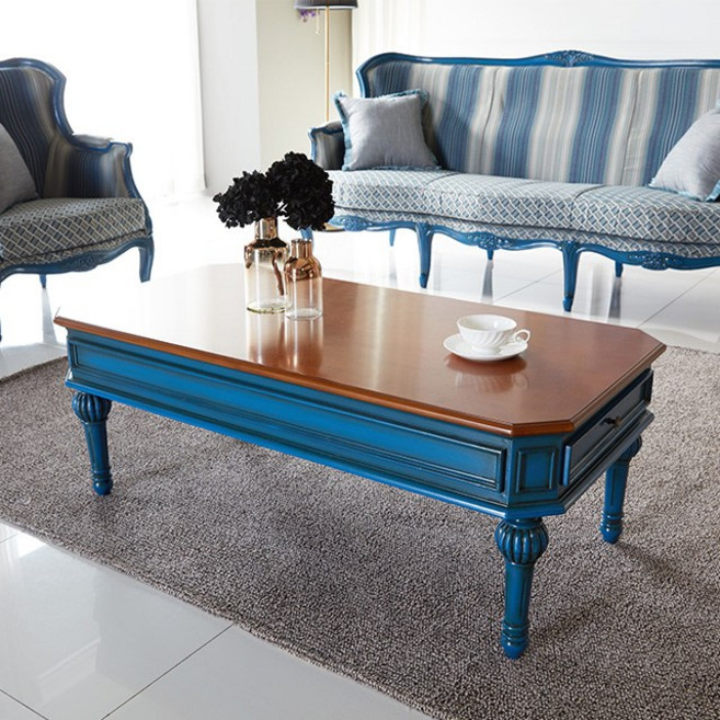피어젠가구 바루 프렌치 엔틱 소파 탁자 코발트블루
