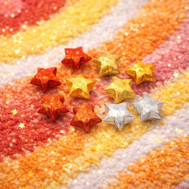 트윈은 별종이접기 색종이 반짝이 고급 레드 오렌지 5색 별접기, 520개