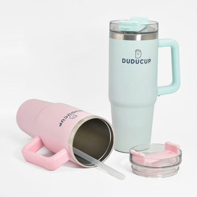 두두컵 대용량 텀블러 보온 보냉텀블러 빨대 손잡이 스텐 텀블러, 민트, 1개, 887ml