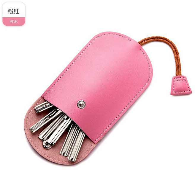 簡約便攜鑰匙收納保護套 抽拉式大容量汽車通用鎖匙包, 粉紅色