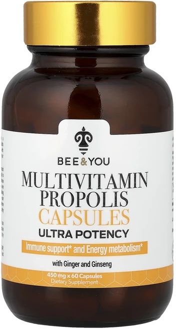 프리미엄상품 Bee & You 생강 및 인삼 함유 종합비타민 프로폴리스 캡슐 울트라 효능 캡슐 60정 끝내주게잘나가는상품, BeeYou생강및인삼함유종합비타민프로폴리스캡슐울트라효능, 1개 - 쿠팡