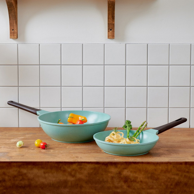 쿡핏 매직백금 인덕션 후라이팬 냄비세트 2종 IH 세라믹코팅, 1.민트, 02)24팬+30웍, 1세트