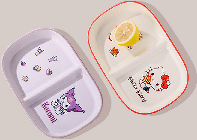 Keyiyijia 산리오 나눔 접시 2개입 KP002, 1세트, 화이트 + 퍼플