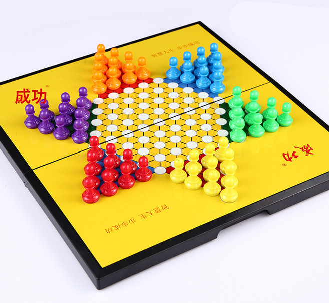 DFMEI 磁石飛行棋五子棋跳棋鬥獸棋中國象棋兒童遊戲棋磁性摺疊棋盤, 1個, 大號磁性跳棋29cm:如圖