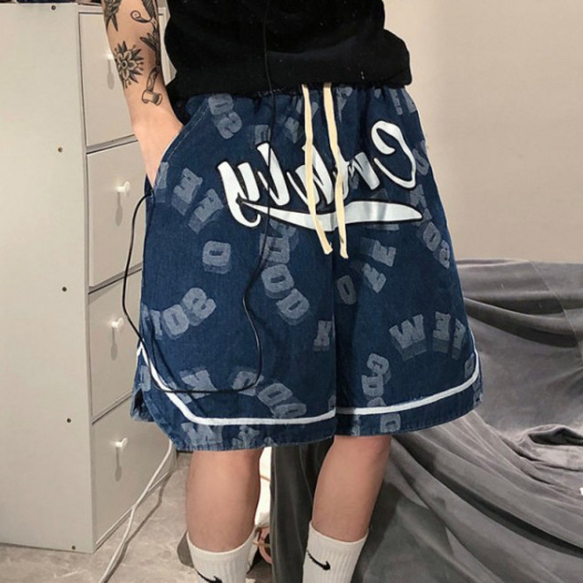 원형 빅 레터린 프린팅 데님 반바지 MJ1473