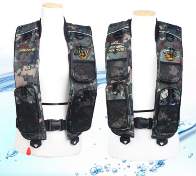 어웨이브 밀리터리 선상 낚시 구명조끼 자동팽창식 1포켓 3포켓 4포켓 갯바위 남여겸용 성인용