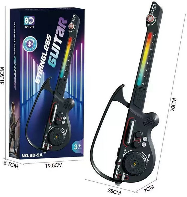 무현 기타 장난감 접이식 기타멜로디완구 초등학생 기타 장난감 스마트 반주 전자드럼 악기장난감(아마추어 기타 애호가 필수), DJ 다기능 스트링리스 기타 [블랙]