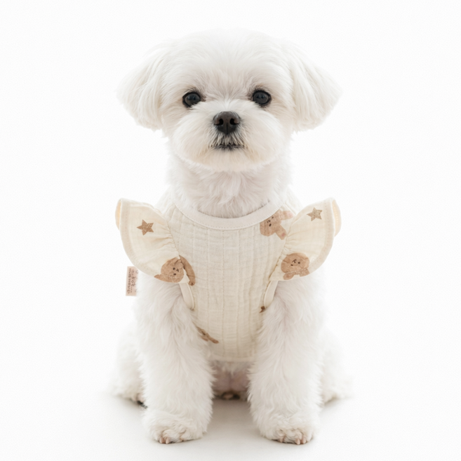 렛츠독 강아지 순면 오가닉 누빔 조끼 실내복 수면 잠옷 홈웨어, 1개, 여름 곰돌이