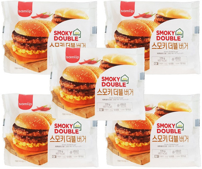 삼립 스모키 더블 냉동버거 170g 미국식 간편식 한끼식사 편의점 매점빵, 5개