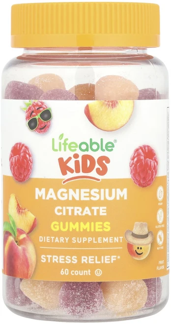 Lifeable 어린이용 마그네슘시트레이트 구미젤리 천연 과일 85mg 구미젤리 60개, 1개, 60정 - 쿠팡
