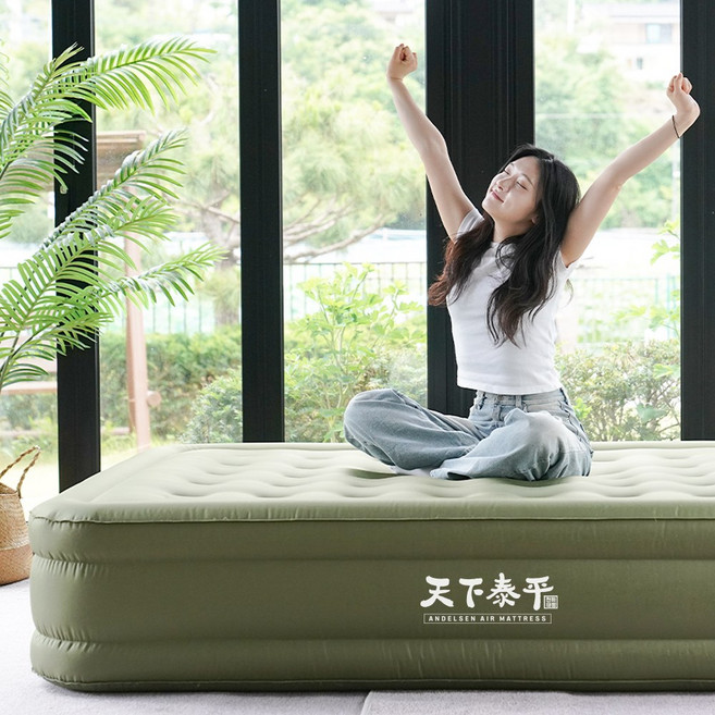 전기장판 OK 꿀렁임 ZERO! 안델센 캠핑에어매트 26년 업그레이드 출시, 6면 패브릭 싱글 38cm 오토펌프