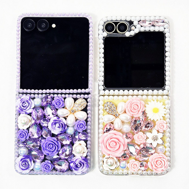 뉴욕마켓 큐빅 데코덴 파츠 진주 큐빅 플라워 화려한 휴대폰 케이스
