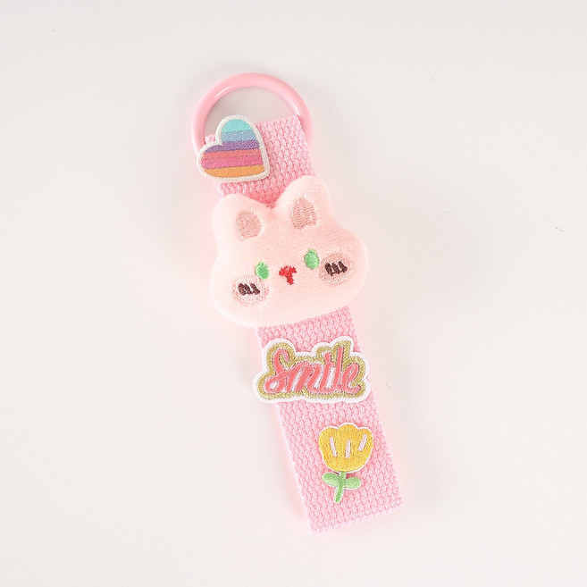 완제품 와펜 스트랩 키링 단체 선물 가방 꾸미기 귀여운 디자인 왕고리, 1개, 빵빵토끼 핑크