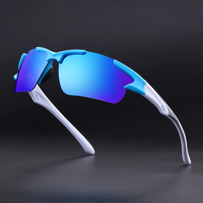 하루엠 러닝 고글 편광 선글라스 자외선 차단 스포츠, 1개, 화이트에 블루렌즈