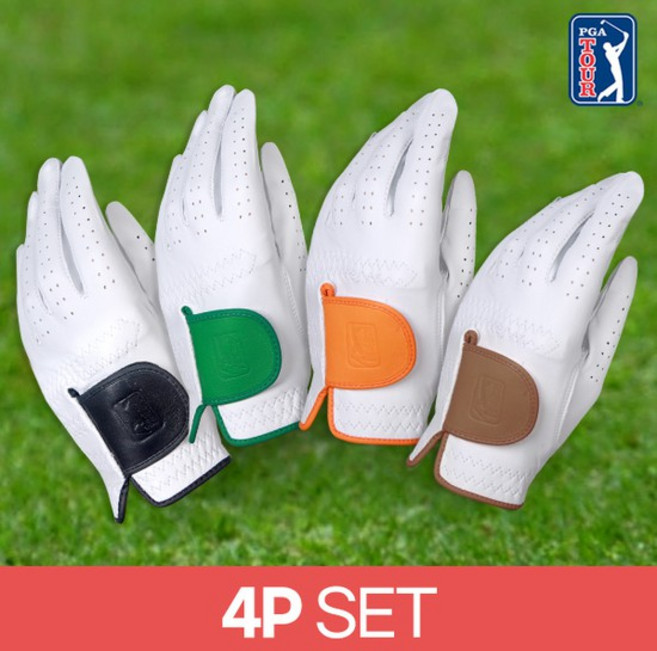[4장 세트][PGA투어] 프리미엄 투어 프로 컬러 남성 양피 골프 장갑 4장, free, 1개