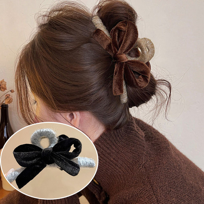 ZMBIRD 2종세트 플리스 리본 털실 헤어 집게핀 올림머리 N1899