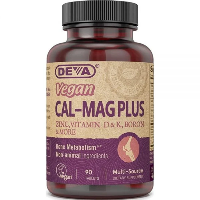 DEVA Vegan Cal MAG Plus 보충제 칼슘 마그네슘 아연 붕소 비타민 C D 및 K 90정 1팩, 1개 - 쿠팡
