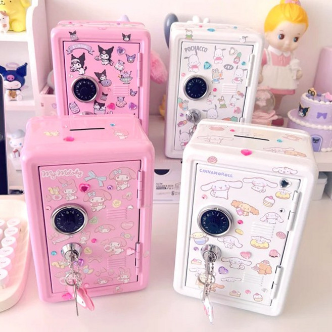 미니금고 쿠로미 시나모롤 포차코 마이멜로디 한교동 철제저금통 열쇠금고 열쇠저금통, +시나모롤 스티커, 1개, 블루