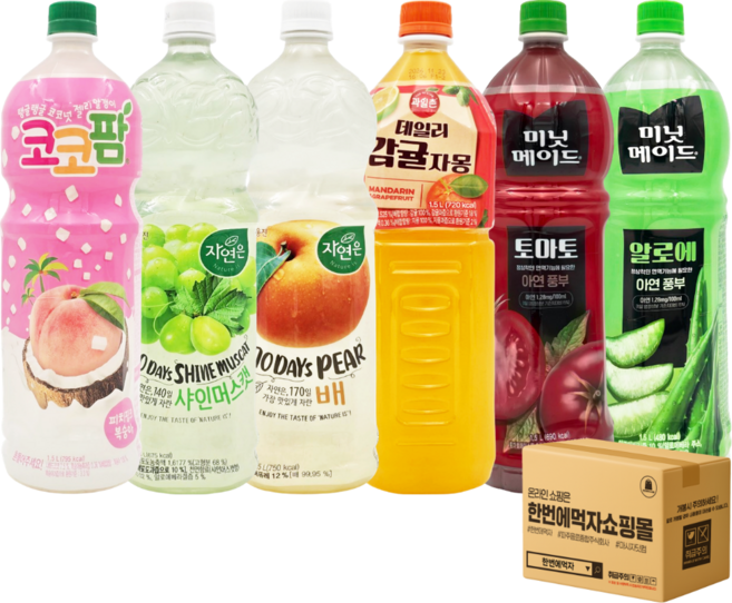 [한번에먹자쇼핑몰] 과즙음료 1.5L 6종 혼합세트 / 코코팜 + 샤인머스캣 + 배주스 + 감귤주스 + 토마토 + 알로에, 6개