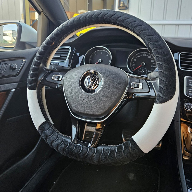 소울랜드 기아모닝 겨울 초극세사 자동차 핸들커버, 화이트