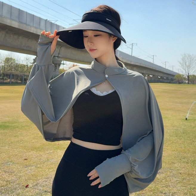 防曬披肩 冰絲透氣罩衫, 1個, 深灰色