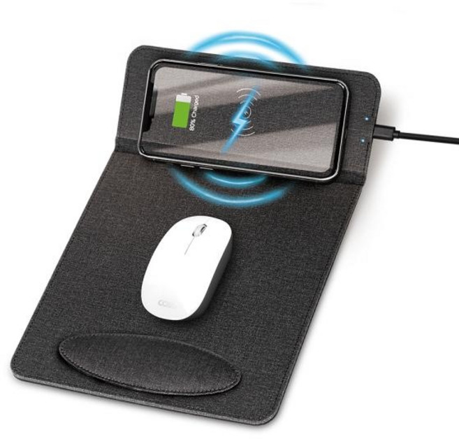 코시 MP2163WL 고속무선충전마우스패드(손목받침) 15W 인조가죽 (고급형 RA-103 모델 스마트폰 거치대 증정), 1개