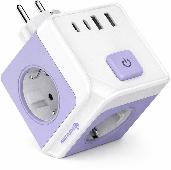 [2026년형]폭스룸 USB C타입 4000W 고출력 가전 안심사용 큐브 멀티탭, 1개, 퍼플, 7.6cm