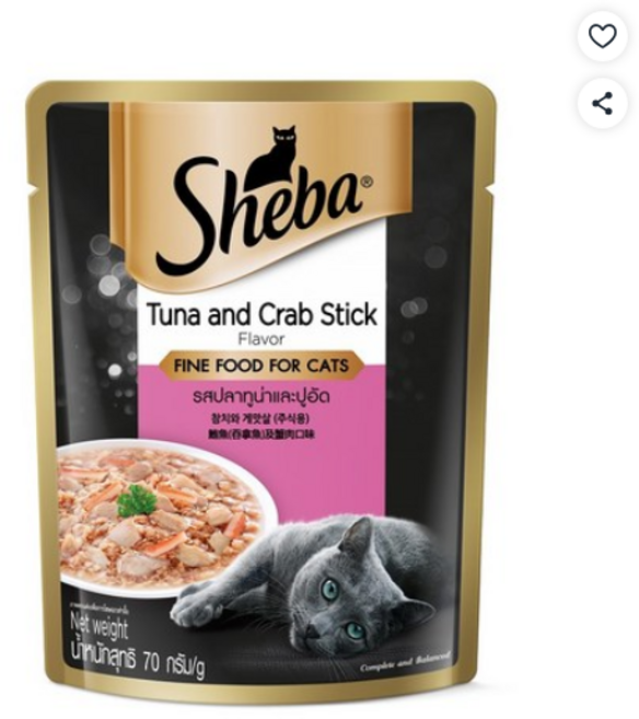 쉬바 고양이 주식 파우치, 참치+게살, 70g, 12개