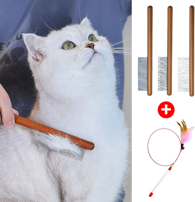 3가지 고양이 참빗 일자빗 털갈이빗 브러쉬 장모 단모 세트, 1개