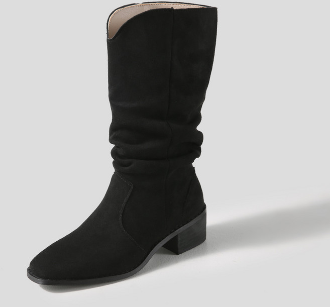 시에나 스웨이드 웨스턴 통굽 미들부츠(5cm)