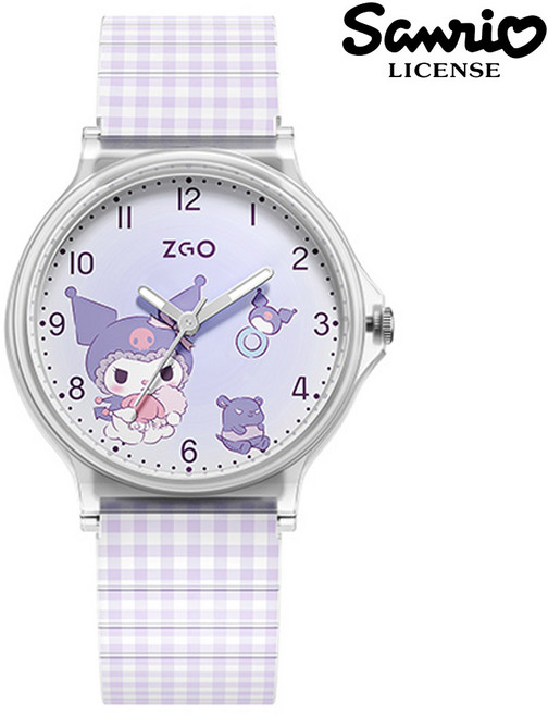 산리오 체크 패턴 밴드 바늘 시계 여학생 손목시계
