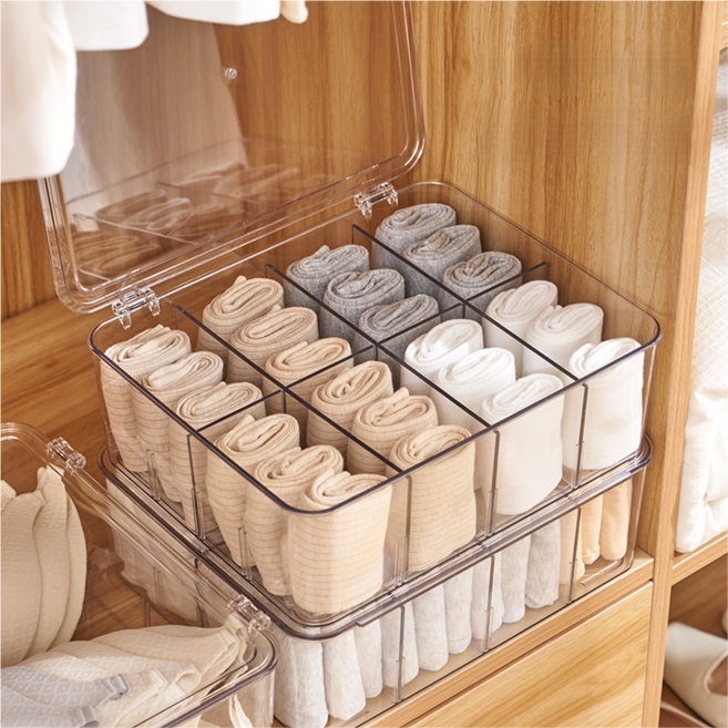 DIY 덮개형 속옷 양말 분리 서랍식 수납함, 투명