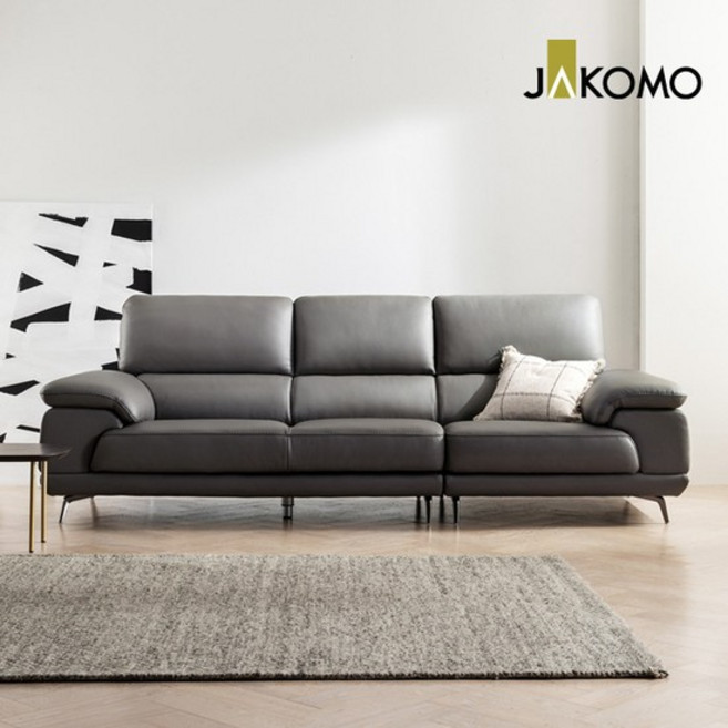 자코모 베니 3.5인 천연면피 소가죽 소파, 카키그린