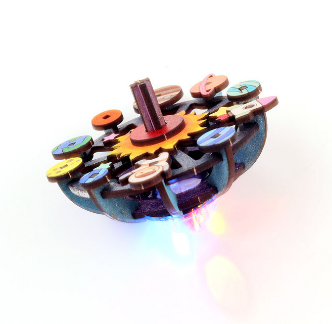 아이디몬] 우드 DIY 우주팽이 LED 조명 초등 과학 만들기 조립 교구 세트, 1개