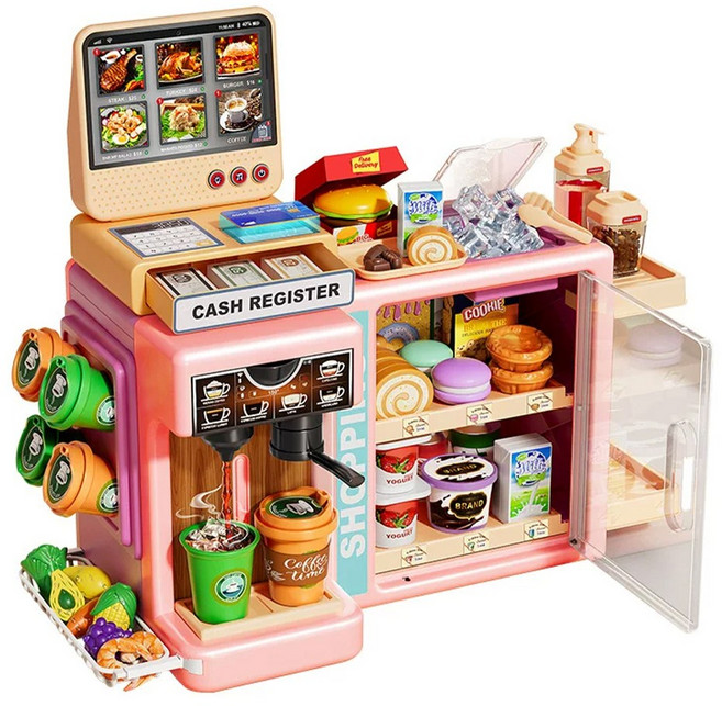 토요요 카페 계산대 장난감 소꿉놀이 역할놀이 어린이 완구 선물 추천BY-KF1, 1세트, 핑크 색상