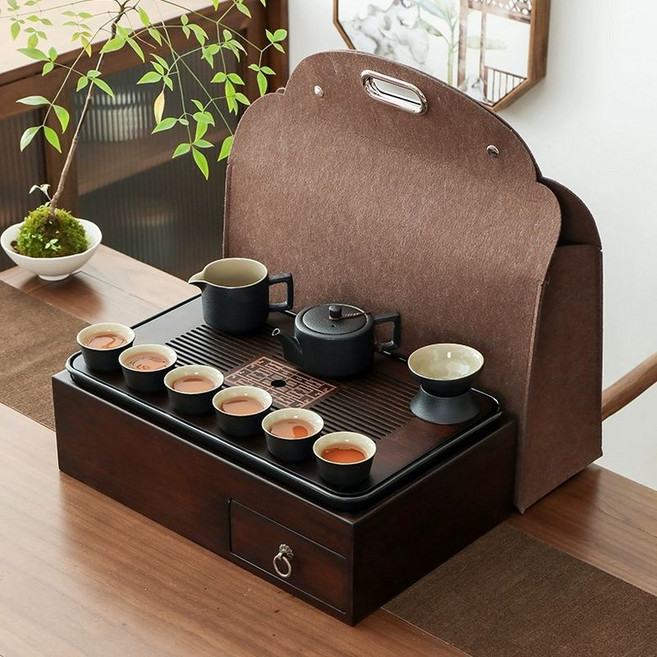 차반 차트레이 차판 상자 보관 다기 정사각형 대나무, 1개, 고전 스타일 직각 세라믹 A