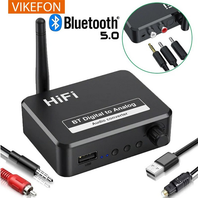 VIKEFON 아날로그 오디오 DAC 변환기 어댑터 디지털 SPDIF 광학 TOSLINK 3.5 3.5 AUX 잭 RCA L R BLUETOOTH 5.0 수신기