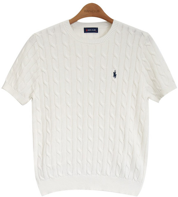 라파클럽 남성 코튼 100% 케이블 반팔 니트 스웨터
